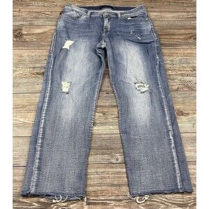 Rock & Republic INDEE Jeans Womens 10 Blue Stretch Distressed Cropped Raw Hem